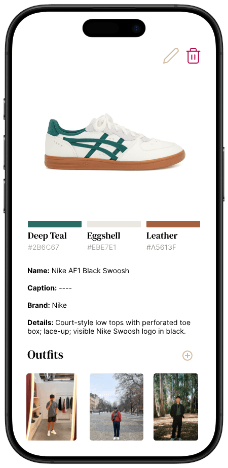 Clothing detail view screen